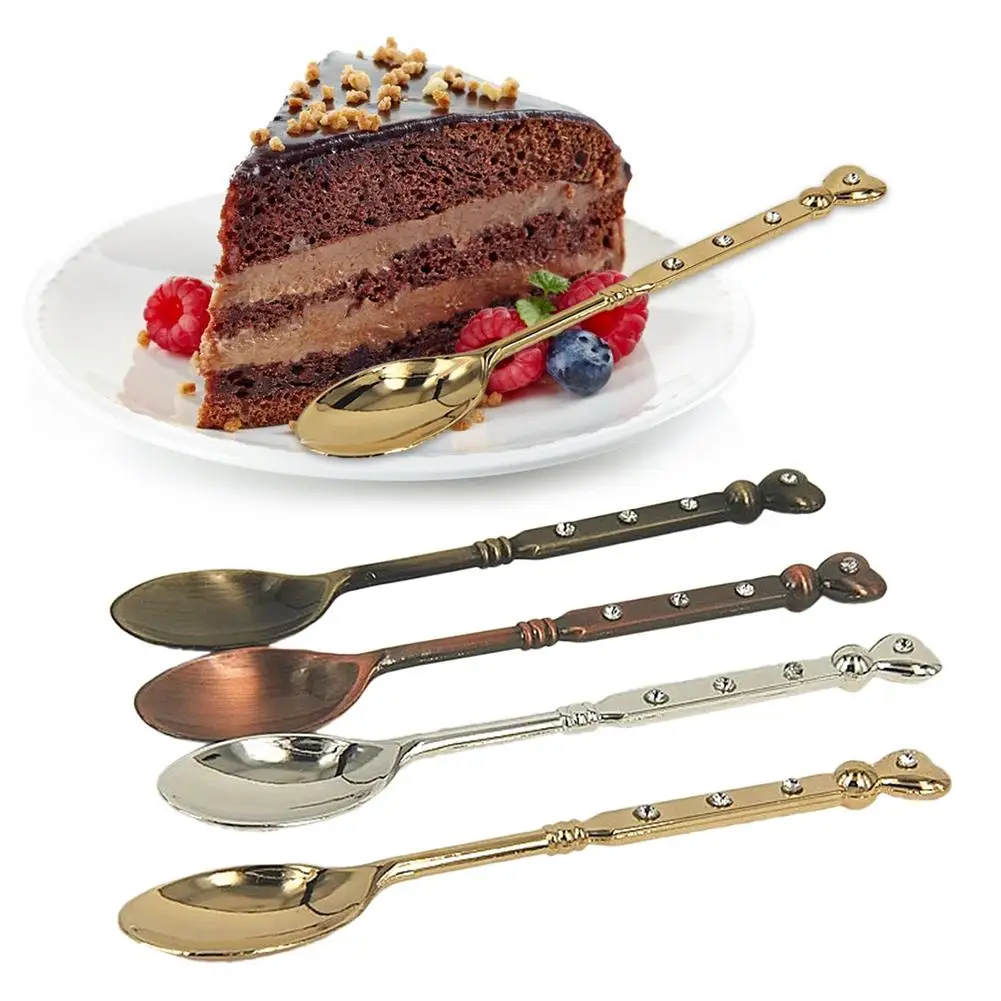 Retro Tableware with Heart Shaped Handle Tip Embedded Rhinestone Decorated Coffee Stirring Spoon Dessert Cake Patterns
Retro Tableware with Heart Shaped Handle Tip Embedded Rhinestone Decorated Coffee Stirring Spoon Dessert Cake Patterns