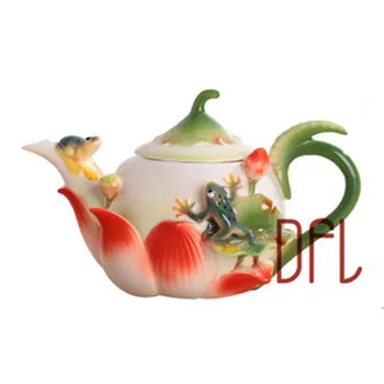 

New 3D Enamel Coffee Tea Pot Creative Frog Lotus Porcelain Kettle Ceramic Bone China Drinkware
