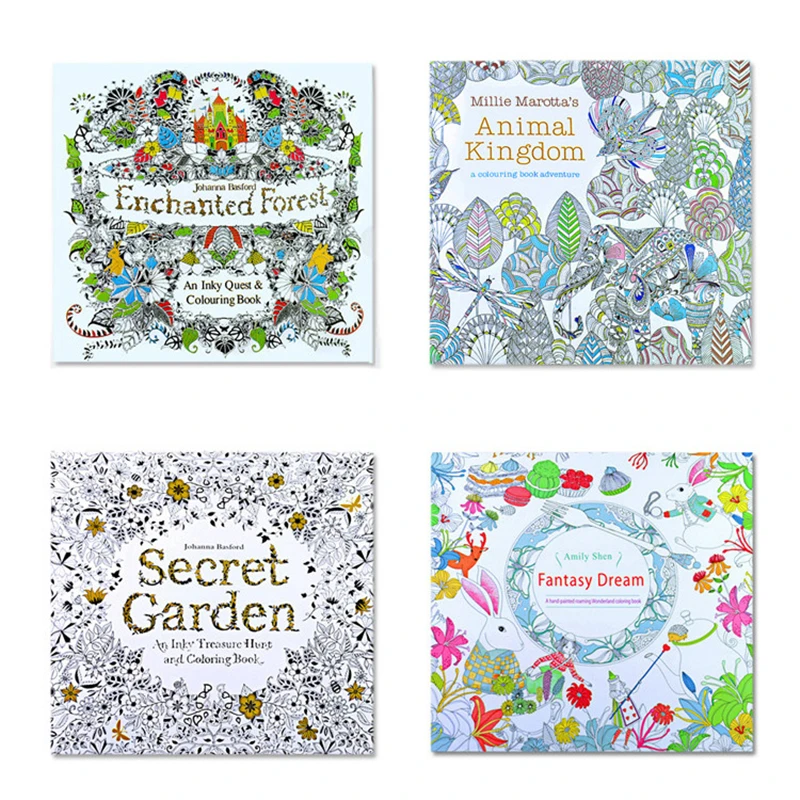 4Pcs English Edition Secret Garden Fantasy Dream Animal Kingdom Coloring Book Children Adults Colouring