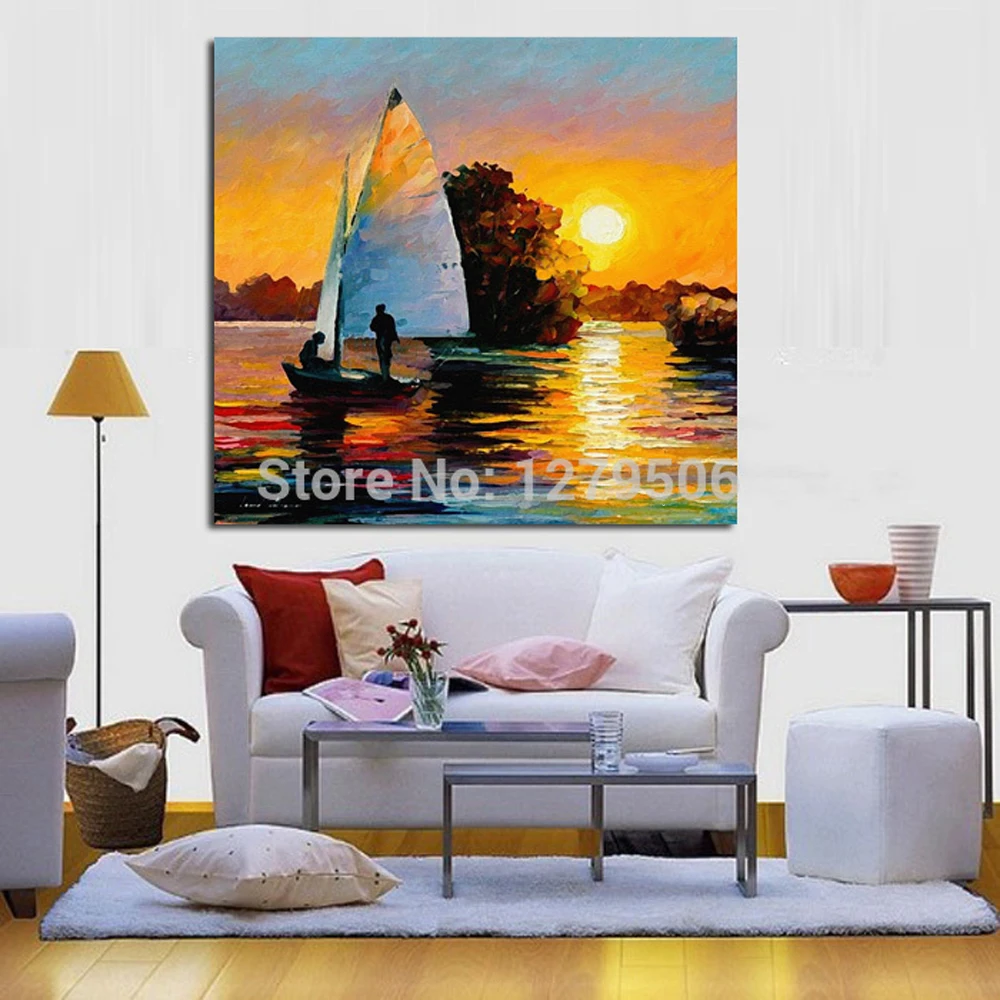 Pure Handpainted Wall Stickers Beautiful Sea View Oil Painting On Canvas Sunset Scenery painting artwork for wall Decoration | Дом и сад