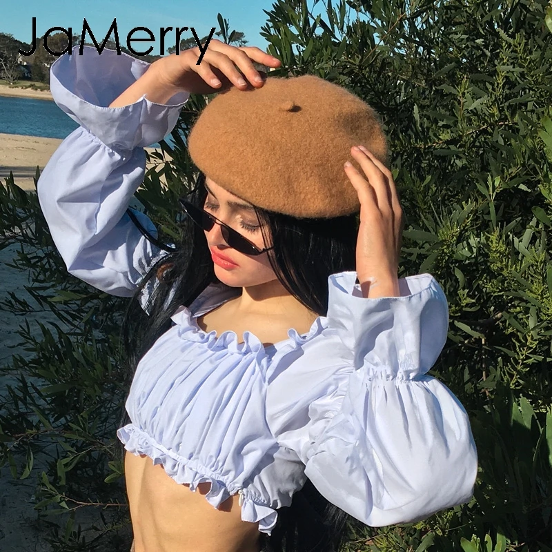 JaMerry/винтажная женская блузка с оборками рубашка эластичной высокой талией
