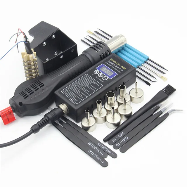 RIESBA 8858 Portable BGA Rework Solder Station Hot Air Blower Heat Gun Heating core air nozzle tweezers