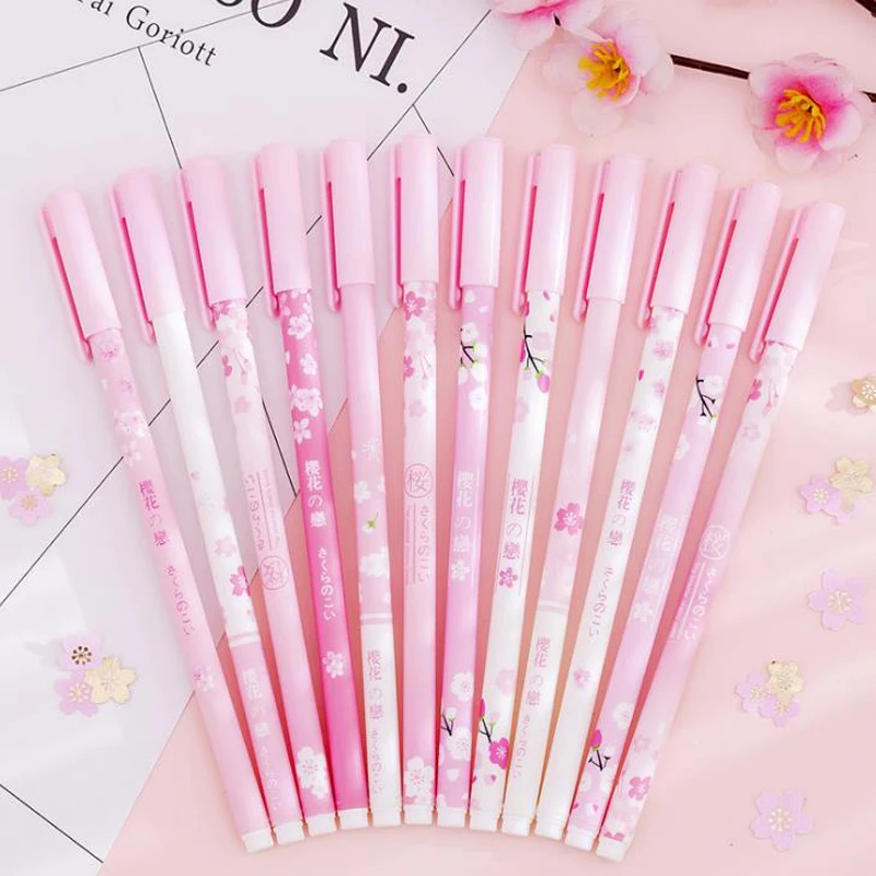 12 Pcs/pack Lovely 0.38mm Cherry Blossoms Sakura Gel Pens Signature Pen Escolar Papelaria School Office Supply Stationery Gift
12 Pcs/pack Lovely 0.38mm Cherry Blossoms Sakura Gel Pens Signature Pen Escolar Papelaria School Office Supply Stationery Gift