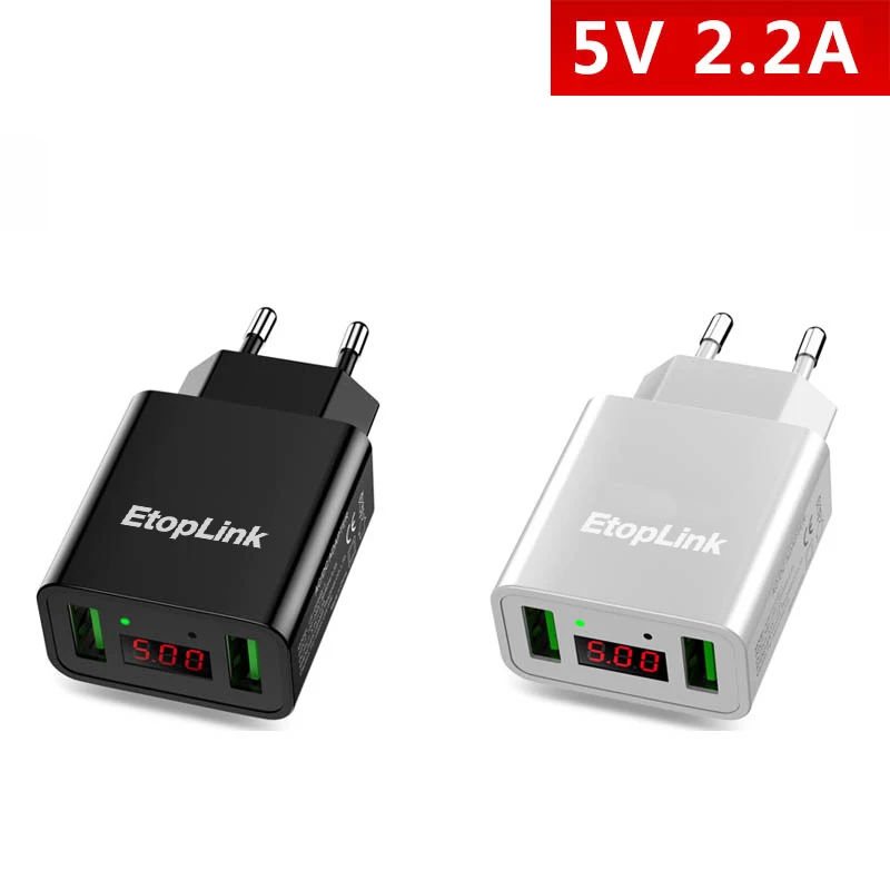 EtopLink Smart USB Charger Dual USB LED 2.2A Digital Charging Adapter For iPhone Samsung Xiaomi EU Plug Wall Travel Chargers
EtopLink Smart USB Charger Dual USB LED 2.2A Digital Charging Adapter For iPhone Samsung Xiaomi EU Plug Wall Travel Chargers