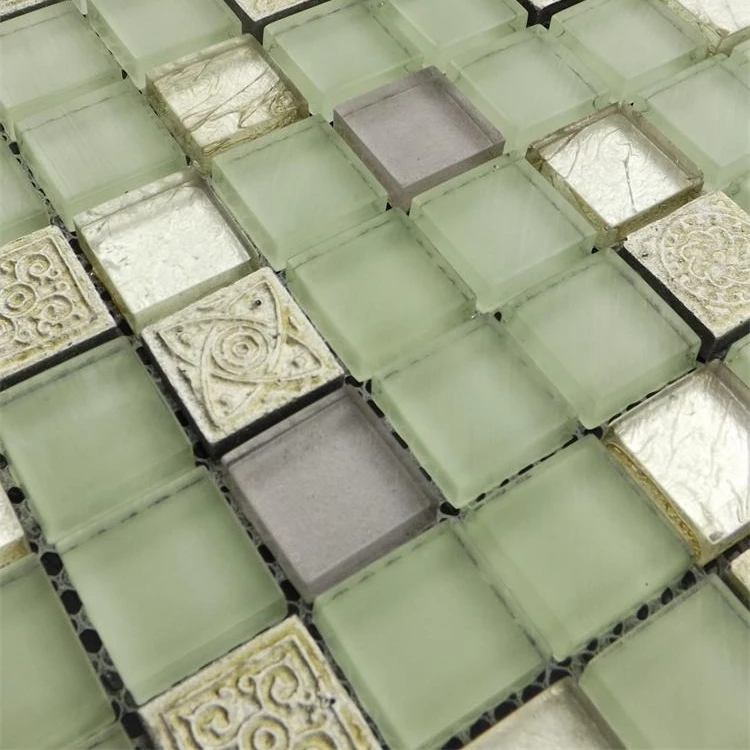 Image light green color glass mixed stone mosaic tiles for kitchen backsplash tile bathroom shower fireplace dining room wall mosaic