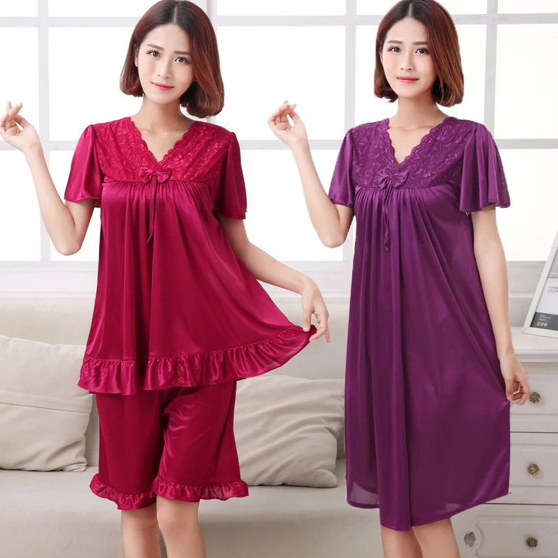 2019 Women Summer Plus Size Ice Silk Nightgown Female Large Size Short Sleeve sleepwear Set and Homewear Pajamas
2019 Women Summer Plus Size Ice Silk Nightgown Female Large Size Short Sleeve sleepwear Set and Homewear Pajamas