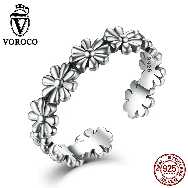 VOROCO Pure Silver Flower Floral Adjustable Open Finger Rings 925 Sterling Silver for Woman Wedding Gift Rings VSR046
VOROCO Pure Silver Flower Floral Adjustable Open Finger Rings 925 Sterling Silver for Woman Wedding Gift Rings VSR046