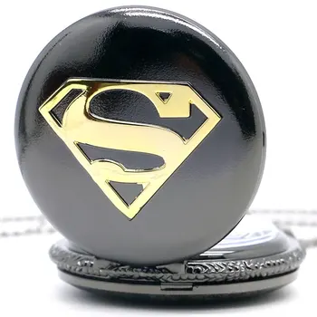 

Hero Mark S Superman Black Case Pocket Watch Quartz Hunter Pendant Necklace Chain Popular Cool Gift For Student Boy Men