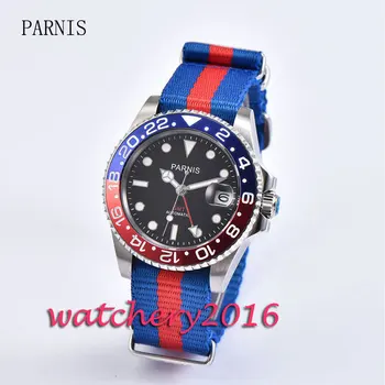 Casual 40mm Parnis black dial date adjust sapphire glass blue & red bezel Automatic movement GMT Men's Watch 
Casual 40mm Parnis black dial date adjust sapphire glass blue & red bezel Automatic movement GMT Men's Watch