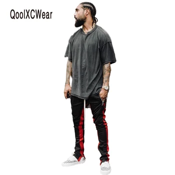 

QoolXCWear 2017 NEW zipper pants hiphop Fashion jogger urban clothing red bottoms fear jogger justin bieber pants
