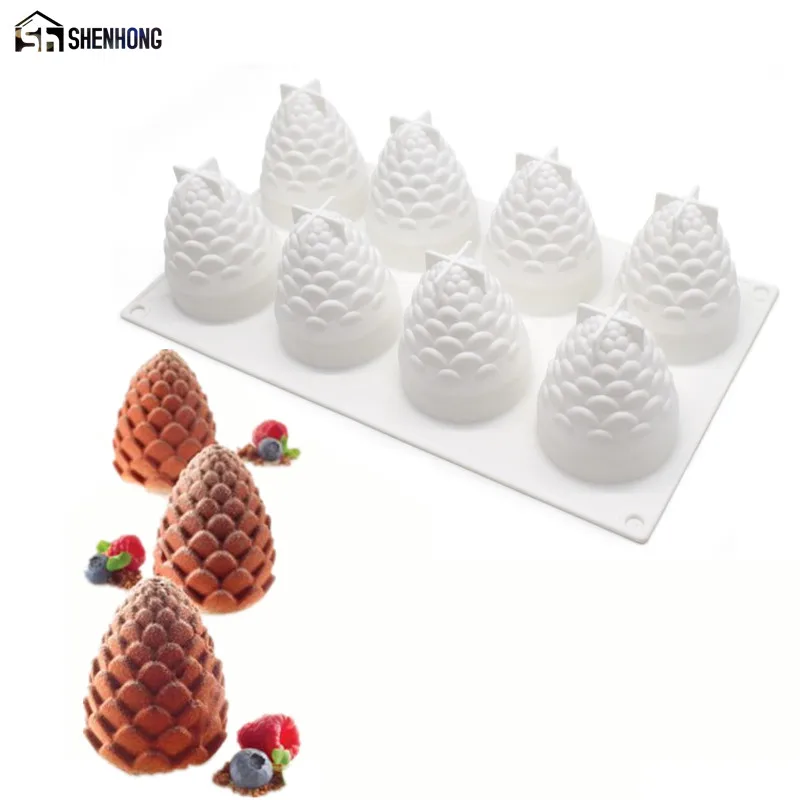 

SHENHONG 8 Holes 3D Pine Nuts Moulds Silicone Mold Cake Mousse For Ice Creams Chocolates Pastry Art Pan Dessert Bakeware