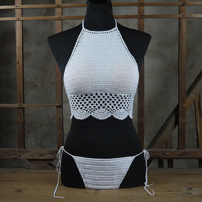 

Handmade Crocheted Women's Clothing Swimwears Bikinis Set Sexy chic Lined Padded crop top Bikini Set