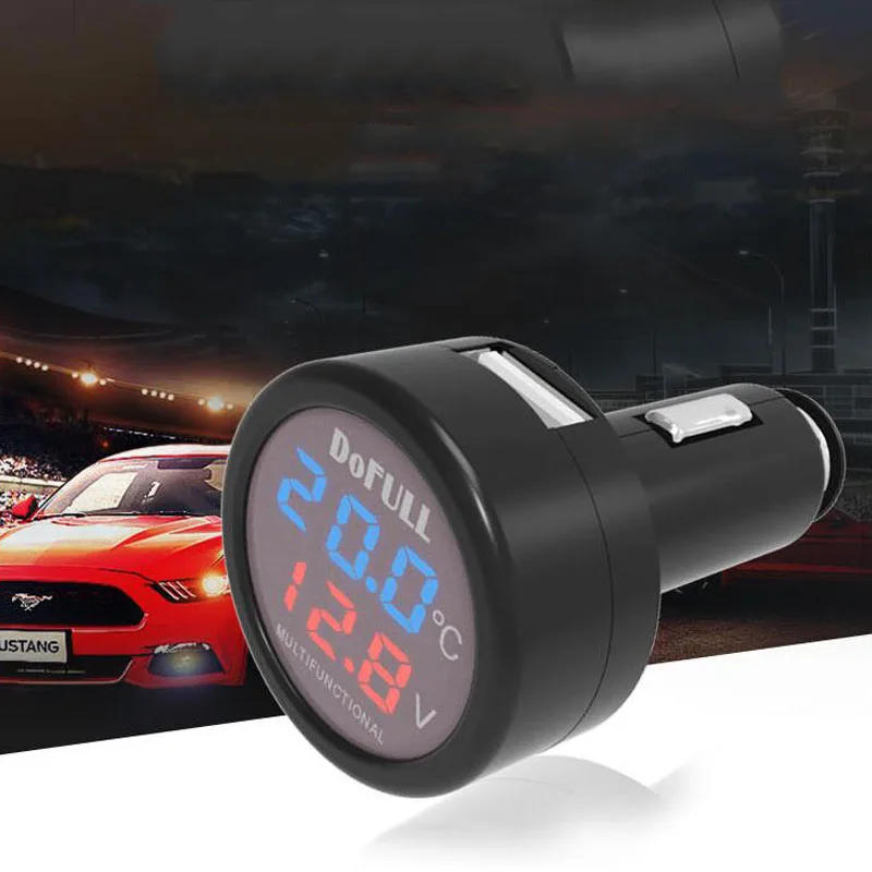 3 in 1 USB Direct Charge Car Voltmeter Thermometer DC 12V Digital Battery Monitor Blue Red LED Dual Display | Инструменты
