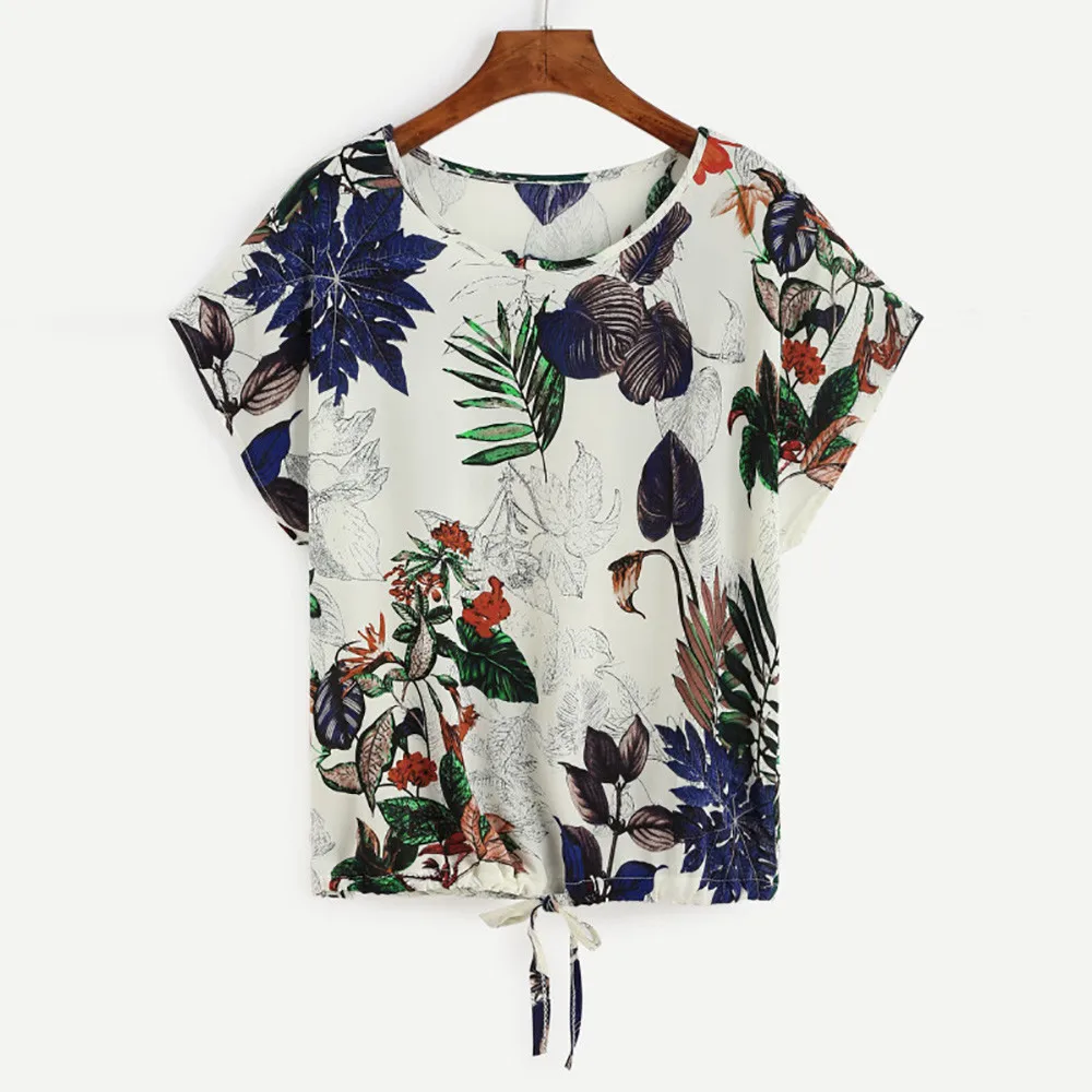 Женская футболка с короткими рукавами и принтом листьев дышащая хлопковая