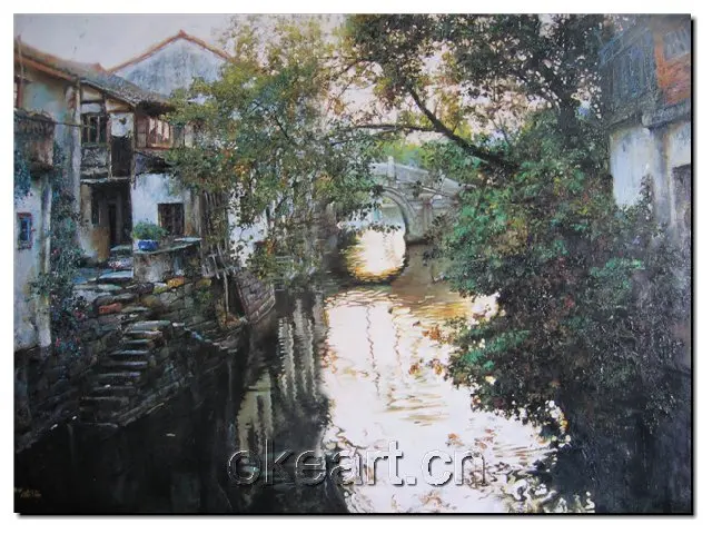 Residence Riviera The living room wall picture painted On Canvas 36x48 inch painting water town chinese south oil 0027 | Дом и сад
