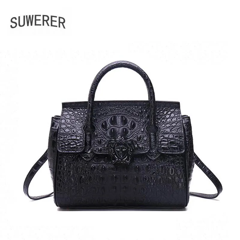 

SUWERER 2019 New Superior cowhide genuine leather women bags Embossed crocodile pattern Fashion luxury tote women leather bag