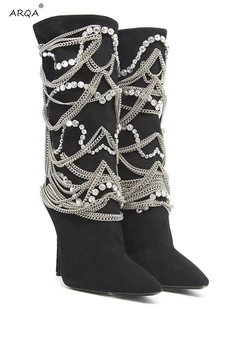 QRQA New style boots in 2019 with pointed high and thin heels and pure color chain fashion European and American boots
QRQA New style boots in 2019 with pointed high and thin heels and pure color chain fashion European and American boots