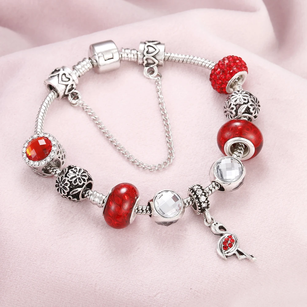 Luxe Bracelet Women Red Bead Flamingo Pendant Chain Silver Girl Bracelets Antique Bangles Women's Wedding Gift Jewelry pulsera
Luxe Bracelet Women Red Bead Flamingo Pendant Chain Silver Girl Bracelets Antique Bangles Women's Wedding Gift Jewelry pulsera