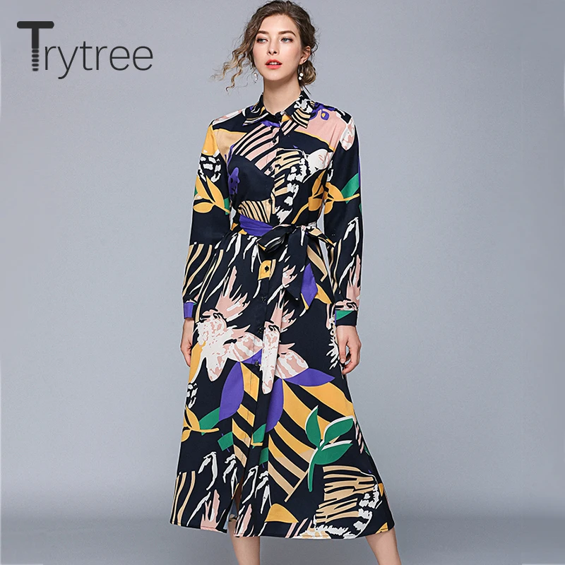 Trytree Autumn Print Bohemian Shirt Dress Sashes women's dresses Turn-down Collar Single-Breasted A-Line Mid-Calf Casual Dress
Trytree Autumn Print Bohemian Shirt Dress Sashes women's dresses Turn-down Collar Single-Breasted A-Line Mid-Calf Casual Dress