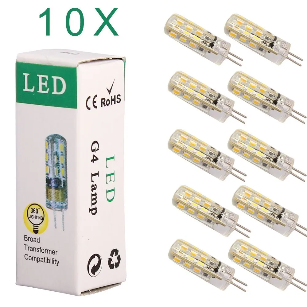 

10pcs G4 LED Lamp SMD 3014 Bulb White Light 360 Degree Angle Spotlight Silicon Lamp 1.5W Non-polar light Bulb DC12V