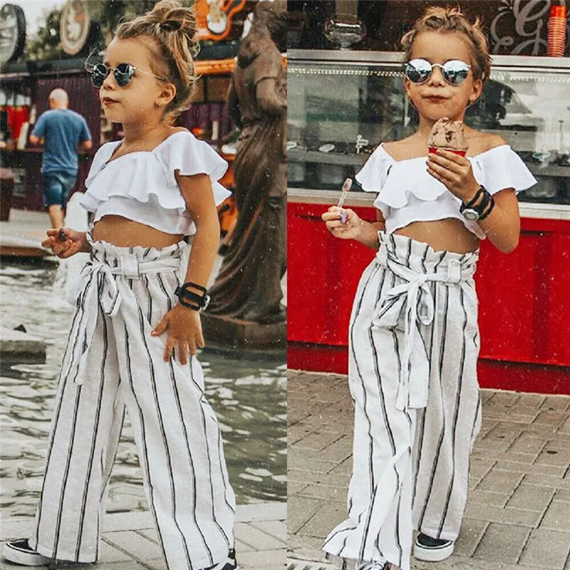 2-7Y Kids Baby Girls Clothes Fashion 2Pcs Sets Ruffles Shoulderless Crop Top Striped Wide Leg Pants Child Girl Summer Outfits
2-7Y Kids Baby Girls Clothes Fashion 2Pcs Sets Ruffles Shoulderless Crop Top Striped Wide Leg Pants Child Girl Summer Outfits