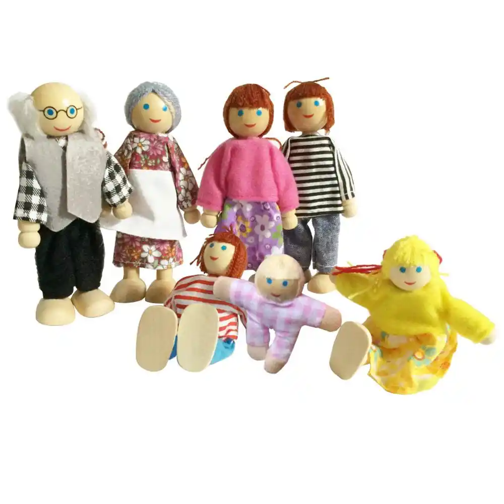 miniature wooden family people in clothes dolls figure dollhouse