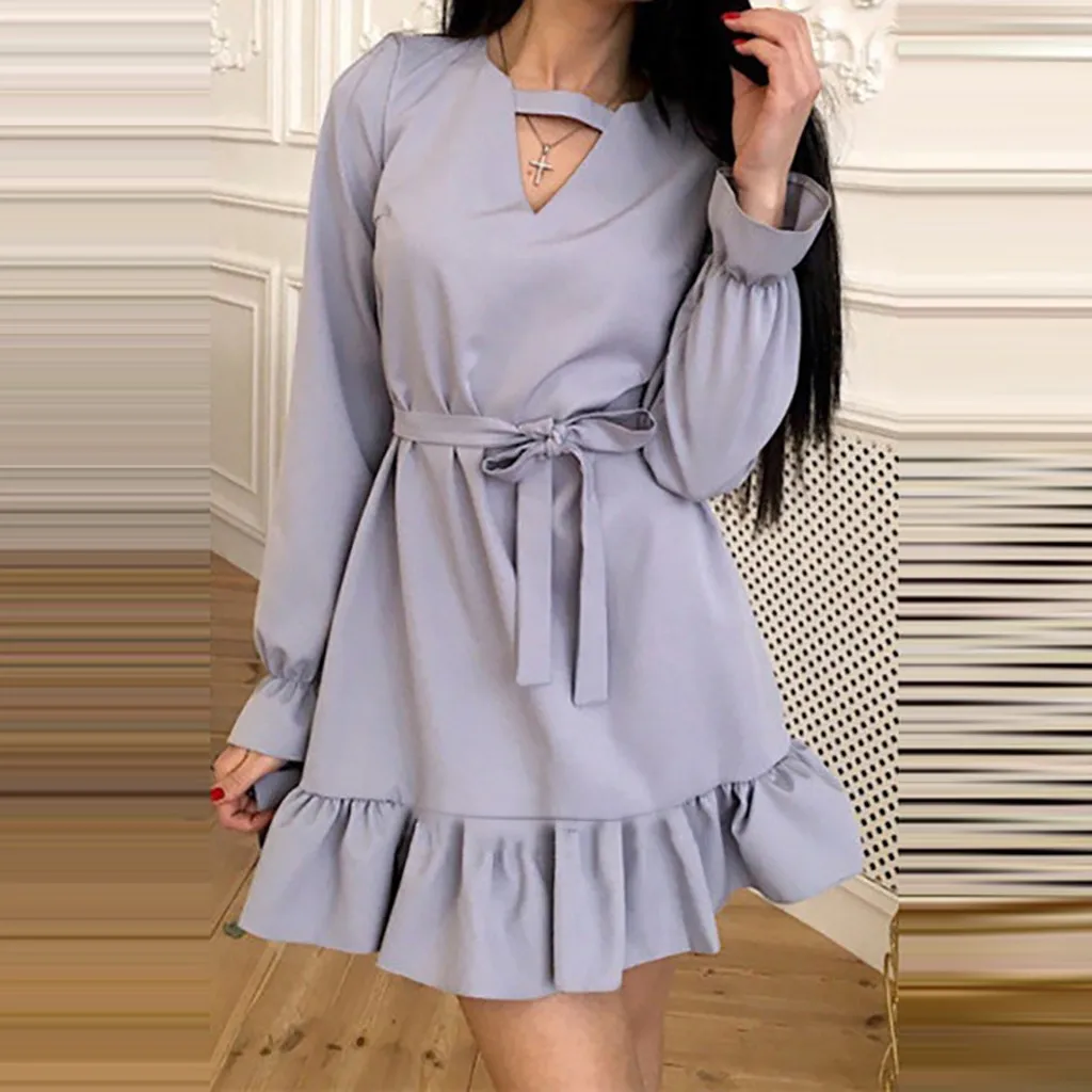 Women's Floral System Band Long Sleeve High Waist V-neck Solid Color Ruffle Dress
Women's Floral System Band Long Sleeve High Waist V-neck Solid Color Ruffle Dress