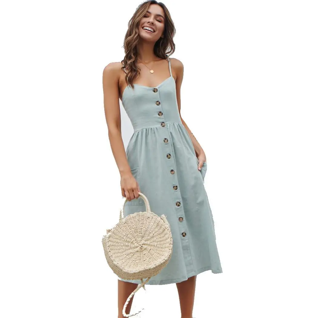Women Casual Bohemian Style Sleeveless Strap Button Below Knee Summer Pocket Solid, Flower Down Dress
Women Casual Bohemian Style Sleeveless Strap Button Below Knee Summer Pocket Solid, Flower Down Dress