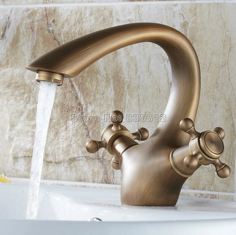 Antique Brass Dual Cross Handles Bathroom Mixer Taps / Single Hole Deck Mounted Basin & Vessel Sink Faucets Wnf109
Antique Brass Dual Cross Handles Bathroom Mixer Taps / Single Hole Deck Mounted Basin & Vessel Sink Faucets Wnf109
