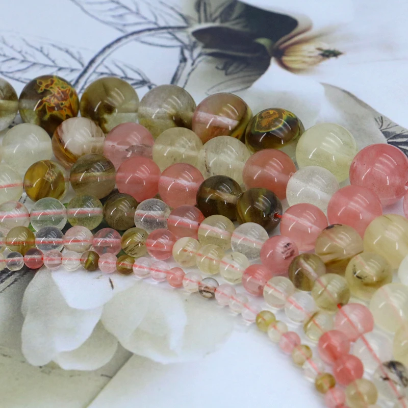 

4-14mm Pink Multicolor Watermelon Tourmaline Round Loose Beads 15" 2pc/lot Size Optional Women DIY Wholesale