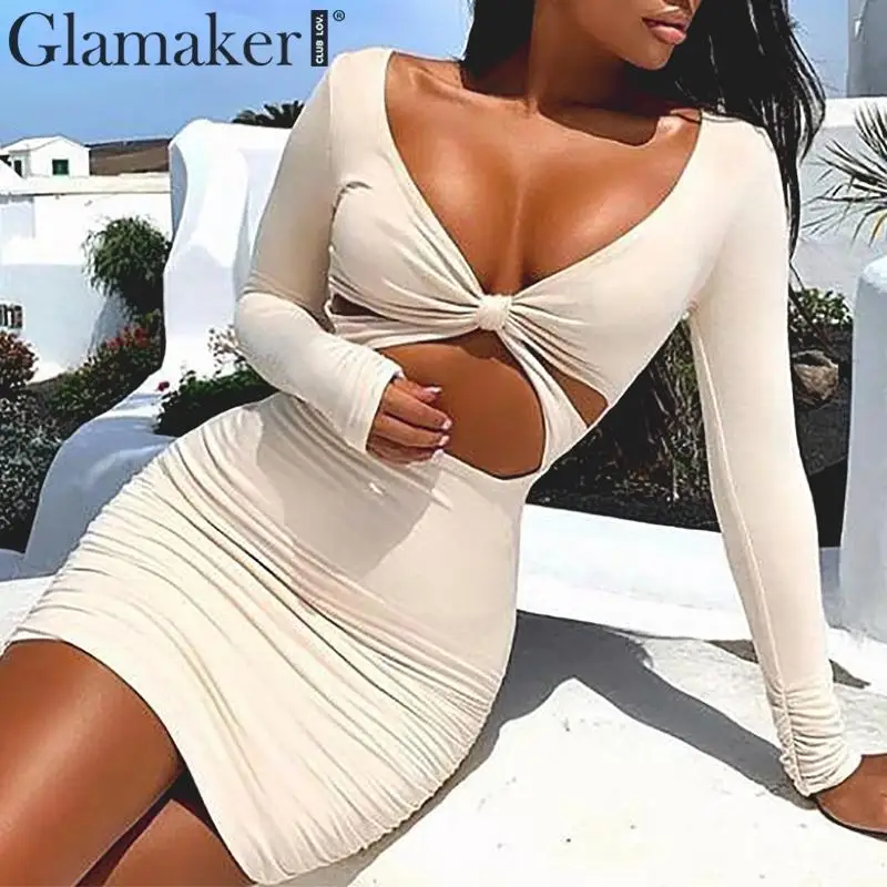 Glamake Sexy knot hollow out bodycon dress Women summer pleated mini club dress elegant Female long sleeve holiday dress vestido
Glamake Sexy knot hollow out bodycon dress Women summer pleated mini club dress elegant Female long sleeve holiday dress vestido