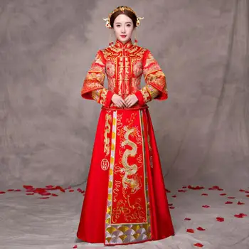 Chinese Red Embroidery Dragon Phoenix Cheongsam Bride Wedding Dress Noble Ancient Women Qipao Vestidos Oriental Marriage Suit
Chinese Red Embroidery Dragon Phoenix Cheongsam Bride Wedding Dress Noble Ancient Women Qipao Vestidos Oriental Marriage Suit