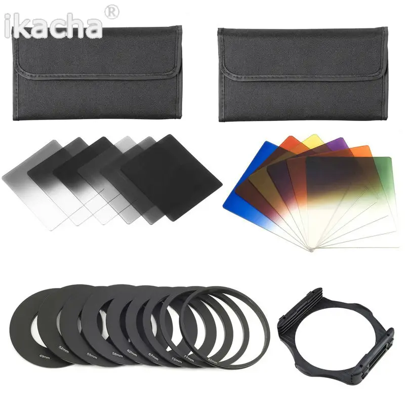 Gradient Neutral Density Filter ND2 4 8 16 Blue Orange Red Filter Kit+9 Adapter Ring + Holder For All Camera For Cokin P Series
Gradient Neutral Density Filter ND2 4 8 16 Blue Orange Red Filter Kit+9 Adapter Ring + Holder For All Camera For Cokin P Series