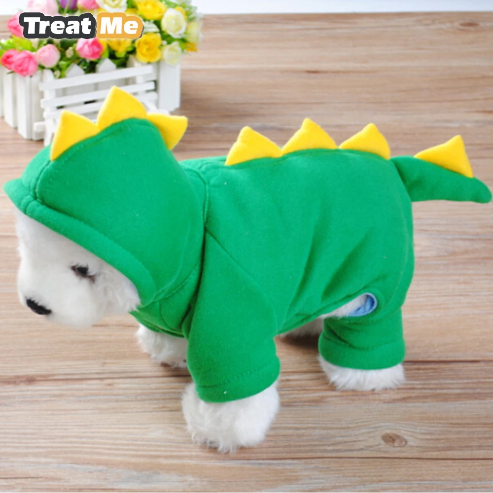 Image Pet Dog Clothes Funny Dinosaur Shape Costume Clothing Hoody Short Plush Pullover Coat Soft Warm Outwear