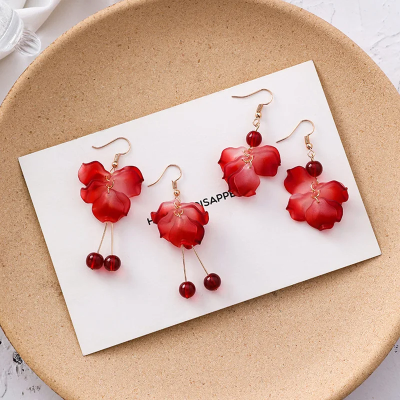2019 Summer Girl's Gradient Red Petals Long Short Dangle Earring Korean Popular Red Flower Drop Earring Bride's Earring Jewelry
2019 Summer Girl's Gradient Red Petals Long Short Dangle Earring Korean Popular Red Flower Drop Earring Bride's Earring Jewelry