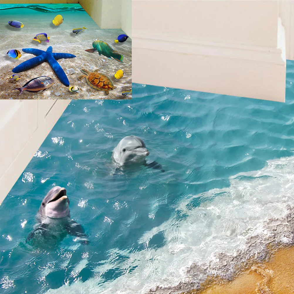 3D наклейки на пол дельфина водонепроницаемые стену в ванной Starfish плитка для