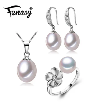 FENASY Natural Pearl Jewelry Sets classic simple 925 Sterling Silver pendant Necklace for women Pearl Earrings and flower rings
FENASY Natural Pearl Jewelry Sets classic simple 925 Sterling Silver pendant Necklace for women Pearl Earrings and flower rings