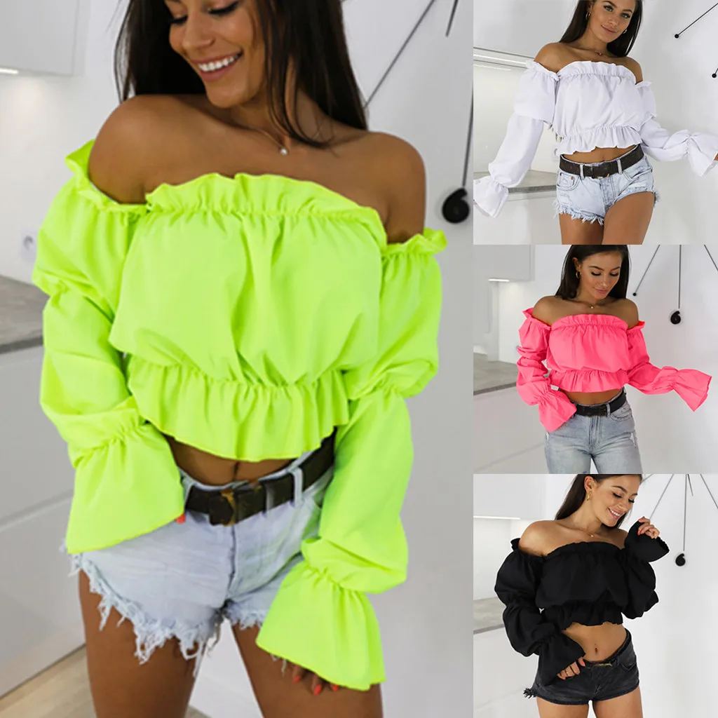Women Solid Long Lantern Sleeve Neckline Cold Shoulder Sexy Party Short Top Shirt vogue Shirt Women Top Slim Fit Soft Tshirt
Women Solid Long Lantern Sleeve Neckline Cold Shoulder Sexy Party Short Top Shirt vogue Shirt Women Top Slim Fit Soft Tshirt