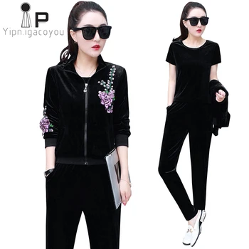 Spring Autumn Casual 3 Piece Set Women Tracksuit Tops Pants Plus size Fashion Embroidered Gold velvet Long sleeve Women Set 3XL
Spring Autumn Casual 3 Piece Set Women Tracksuit Tops Pants Plus size Fashion Embroidered Gold velvet Long sleeve Women Set 3XL