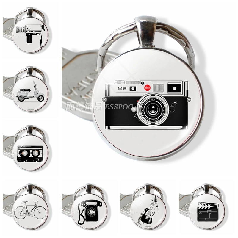 Fashion Black White Vintage Bicycle Camera Guitar Phone Keychain Glass Keyring Dome Silver Plated Metal Jewelry Pendant Gift
Fashion Black White Vintage Bicycle Camera Guitar Phone Keychain Glass Keyring Dome Silver Plated Metal Jewelry Pendant Gift