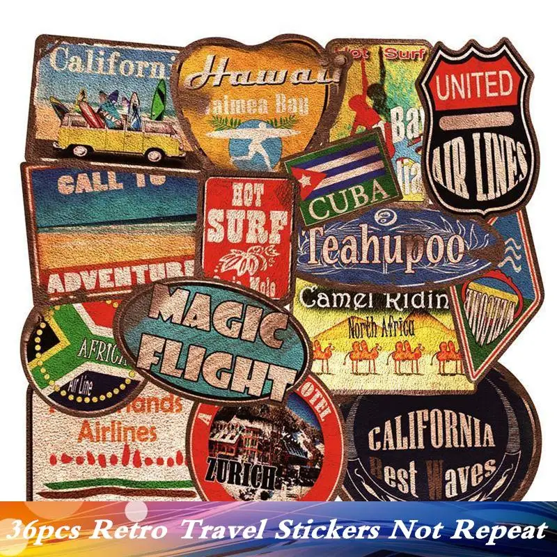 36pc/Pack Brand Retro Beach Surfing Funny Luggage Sticker PVC Suitcase Travel Car Laptop Fridge Skate Motorcycle Guitar Stickers
36pc/Pack Brand Retro Beach Surfing Funny Luggage Sticker PVC Suitcase Travel Car Laptop Fridge Skate Motorcycle Guitar Stickers