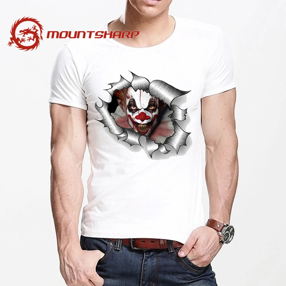 MOUNTSHARP летняя футболка для мужчин Harajuku злой ужас клоун Забавный принт футболки
