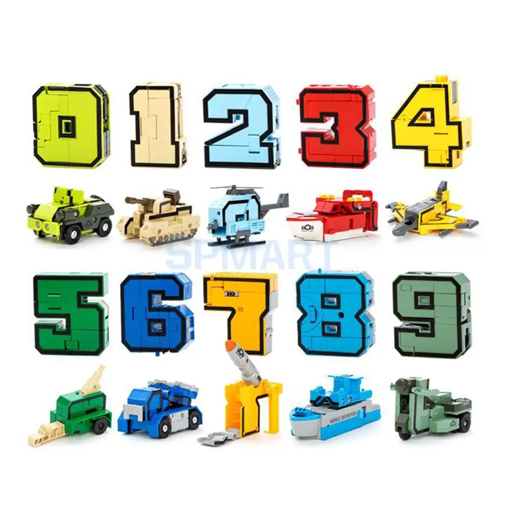 Numbers Armour Team Transforming Robot Toy Educational Toys Assembly Robots for Kid Children Play Display - 10pcs/Set