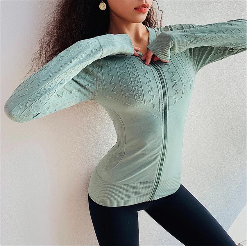 Seamless Sport Jacket For Women Gym High Quality Jacquard Sportswear Fitness Jogging Yoga Top Nude Long Sleeve Workout Jersey
Seamless Sport Jacket For Women Gym High Quality Jacquard Sportswear Fitness Jogging Yoga Top Nude Long Sleeve Workout Jersey