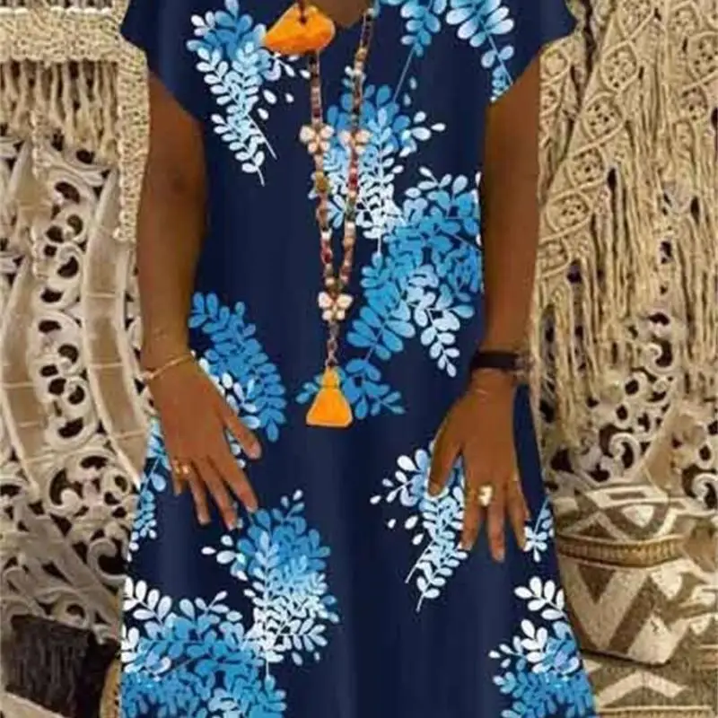 2019 summer new ladies dress fashion print V-neck short-sleeved large size dress
2019 summer new ladies dress fashion print V-neck short-sleeved large size dress