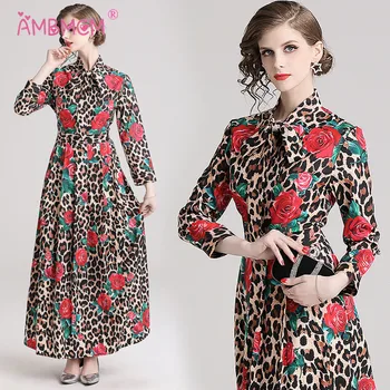 New 2019 European Style Women Fashion Long Sleeve Rose Print Floral Printing Dress Leopard Long Dresses Vestido AMBMCM
New 2019 European Style Women Fashion Long Sleeve Rose Print Floral Printing Dress Leopard Long Dresses Vestido AMBMCM