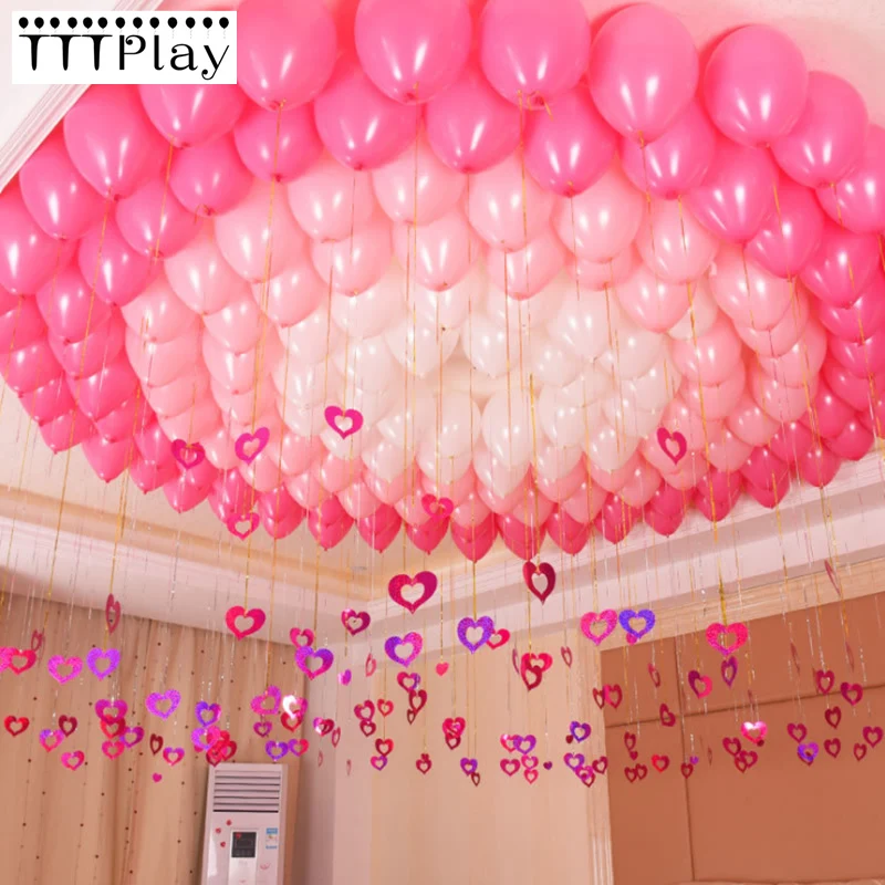 

100pcs/lot Bling Shiny Heart Paperboard Cards Balloons Pendant Ribbon Wedding Balloon Decoration Party Supplies 6 Color Optional