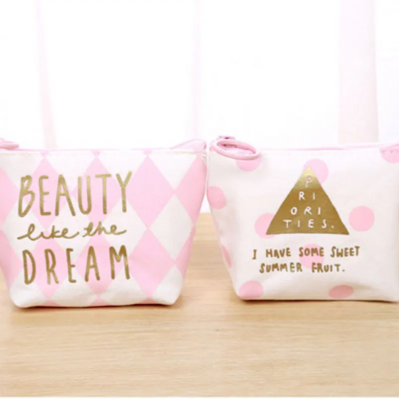 

Cute Mini Coin Purse Canvas Bag Women Girls Letters Printed Keys Pouch Phone Headset Holder Bags WF 668