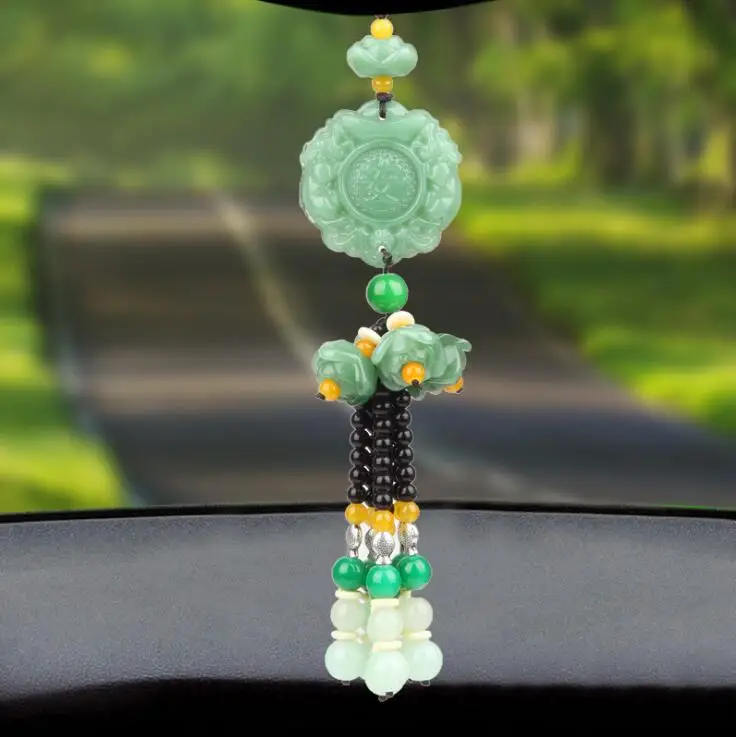 

Car pendant crystal gourd ornaments green jade lotus car pendant safe car interior fashion decoration For Car Hanging