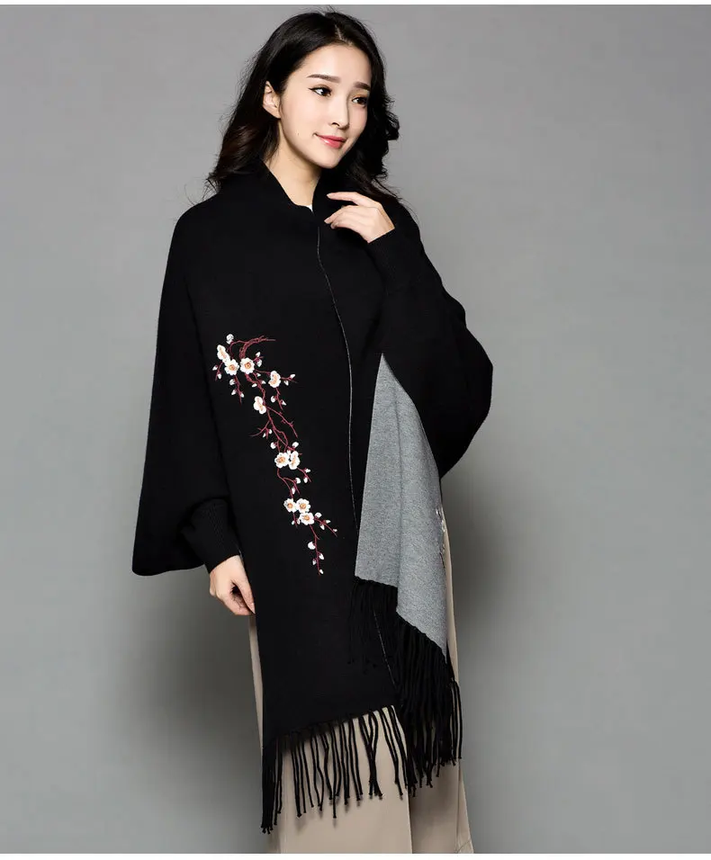 2018 new winter scarf air conditioning and cloak plum flower embroidery long joker with sleeve cape ms cloak Dark grey pink
2018 new winter scarf air conditioning and cloak plum flower embroidery long joker with sleeve cape ms cloak Dark grey pink